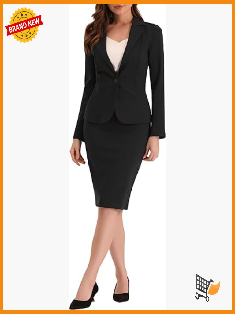 Women's 2 Piece Skirt Suit Set Long Sleeve Blazer Pencil Skirt Business Casual